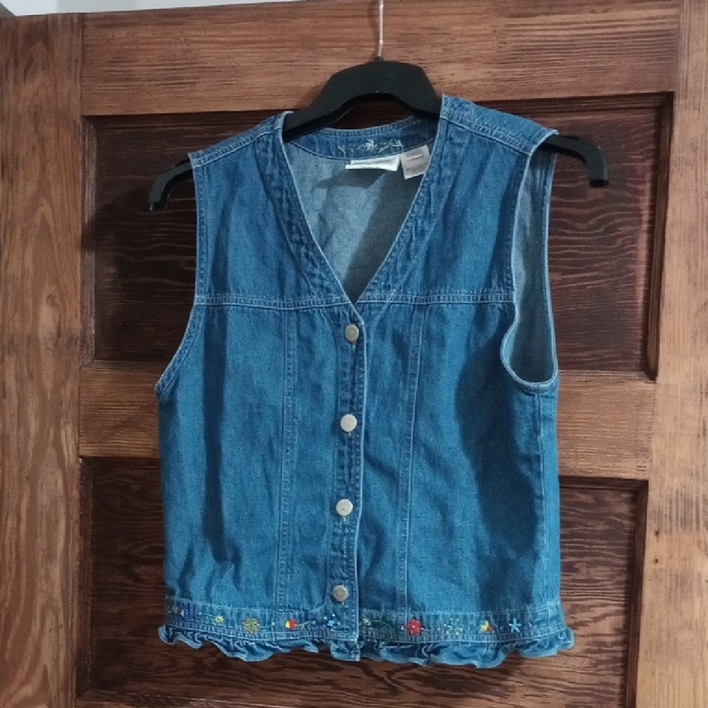 Susan Bristol Blue Denim Vest with Embroidery